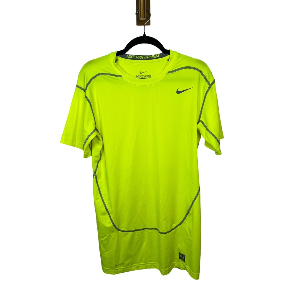 Nike Pro Combat Dri-Fit Compression Shirt Athletic Neon Yellow Volt Mens XXL